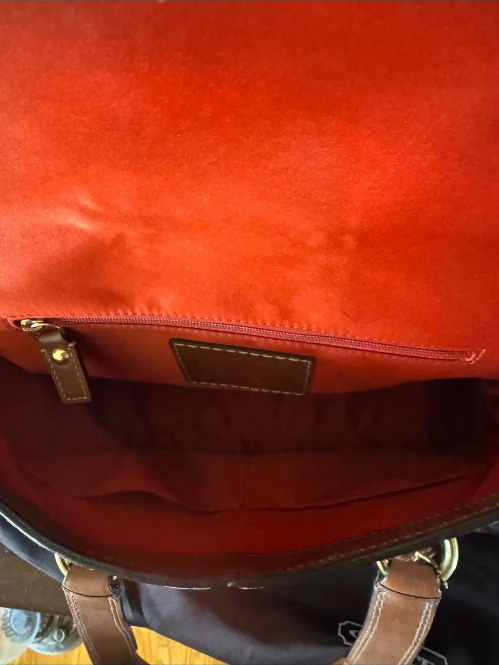 Coach Hampton Signature Embossed Leather Satchel -Cream with Saddle Brown Trim - Picture 8 of 16